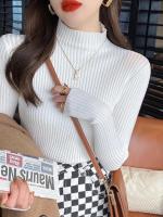 Suéter de Medio Cuerpo Alto para Mujer Jersey Liso Básico de Manga Larga con Cuerno - details 5