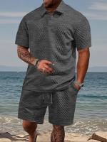 Conjunto de polo liso y pantalones cortos con cordón en la cintura para hombre, trajes de dos piezas cómodos y transpirables para uso diario al aire libre, ropa de hombre para el verano - details 2