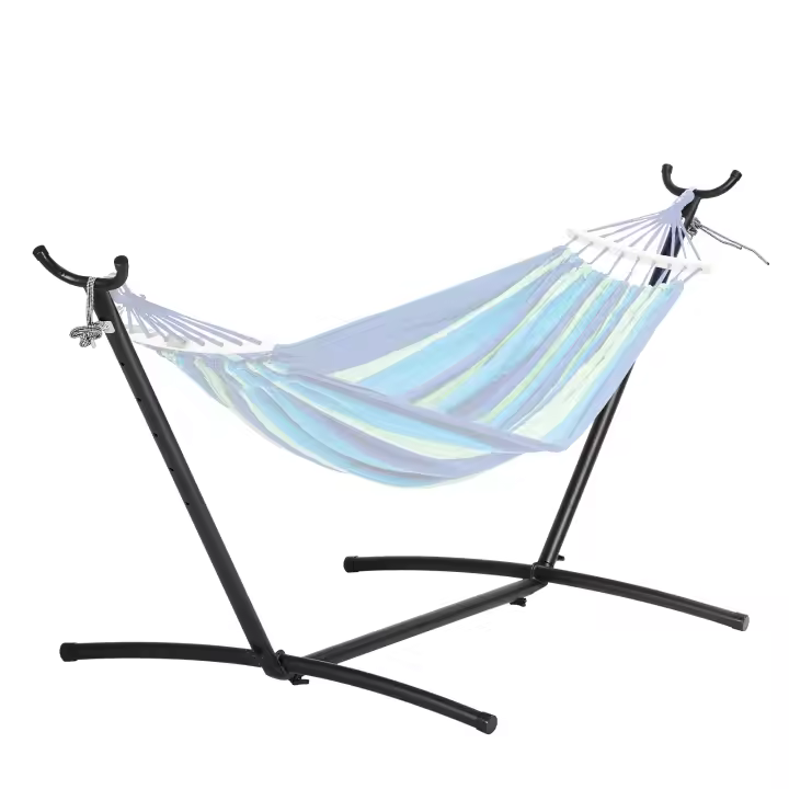 SucceBuy Soporte para hamaca portátil, estructura de acero para 2 personas, ganchos ajustables para hamacas, resistente, ahorro de espacio con bolsa de transporte, uso en interiores y exteriores - 1