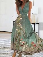 Vestidos largos estampados ral para mujer, vestido con cuello en V sin mangas, vestido A-e para fiesta, graduación, Club, Vestidos de noche elegantes para mujer - details 1