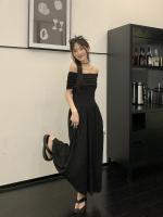 Vestido Negro de Hombro Único Estilo Hepburn Cintura Ajustada para Adelgazar Elegante y Casual - details 2