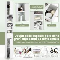 Armario Alto de Baño, Armario Delgado de Baño Alto con 2 Puertas, 1 Cajón y 5 Estantes (Blanco) - details 7