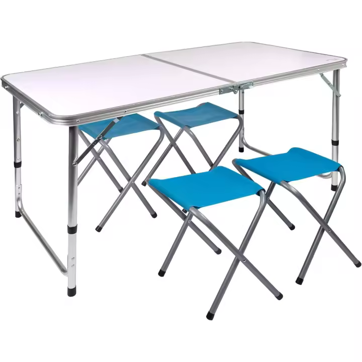 Mesa de Camping Plegable Portátil para 4 Personas Altura Regulable Incluye 4 Taburetes - 1