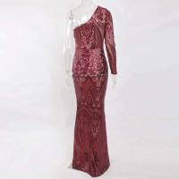 Noche retro con lentejuelas para mujer, un hombro, manga única, largo hasta el suelo, vestido de graduación elástico - details 2