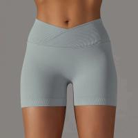 Crossover mujeres deporte gimnasio entrenamiento correr cintura alta Yoga Push Up cadera sin costuras Fiess Shorts - details 24