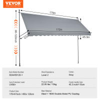 VEVOR-toldo retráctil para Patio, refugio de sombrilla con mango de manivela Manual, cubierta de sombrilla para Patio al aire libre - details 11