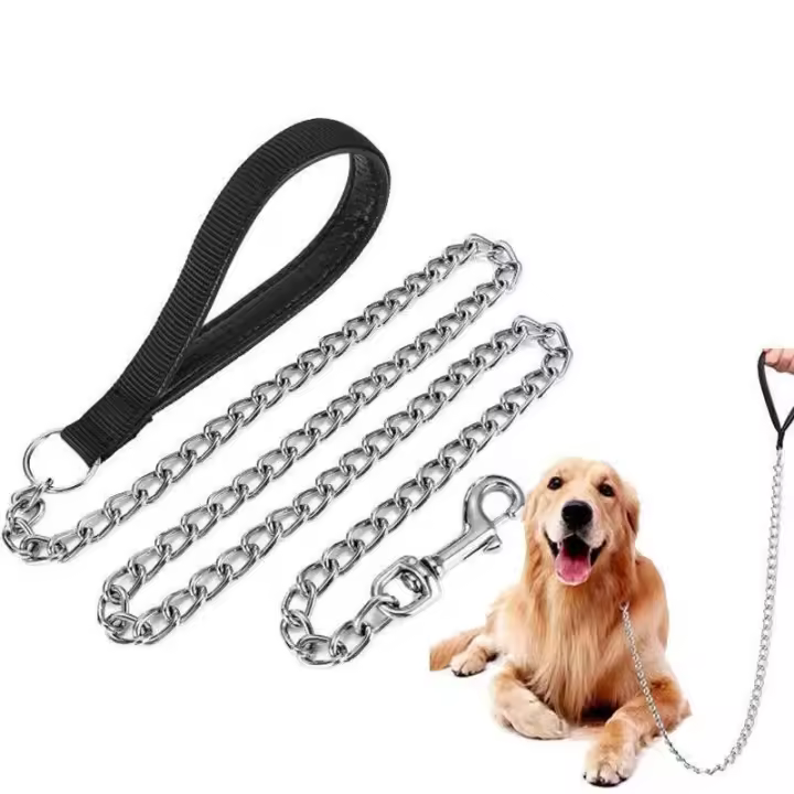 Barra hierro antimordida, metal 120CM, cadena perros, correa entrenamiento de Metal mascotas con mango suave para perros - 1