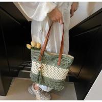 Bolso de hombro único de tejido hueco, nuevo bolso de moda con flecos, bolso de playa estilo vacaciones, bolso de paja de bloques de color - details 10