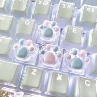 1/4 Pcs Cute Translucent Cat Paw Keycap Resin Pink Blue nical Keyboard Key Cap Cross  Cartoon ESC WASD Keycaps - details 3