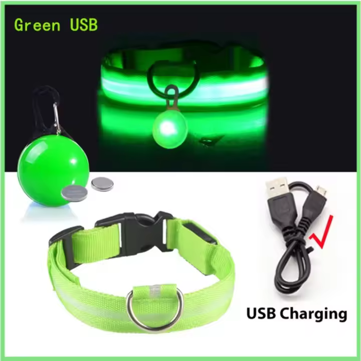 Con colgante intermitente Collar de perro brillante Collar de seguridad luminoso USB ajustable Collar LED de prevención de pérdida desmontable perro que camina - 1