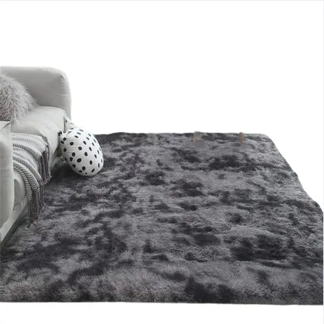 Alfombra peluda para sala de estar, alfombra antideslizante de fibra de polipropileno suave, felpa gris, 160x80cm - 1