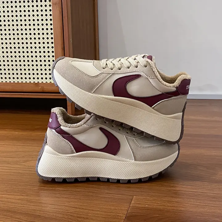 Bn001-2 nuevos zapatos de mujer de otoño 2024, zapatos de tablero con parte inferior gruesa y forro polar para estudiantes, zapatos deportivos informales de retales aumentados - 1