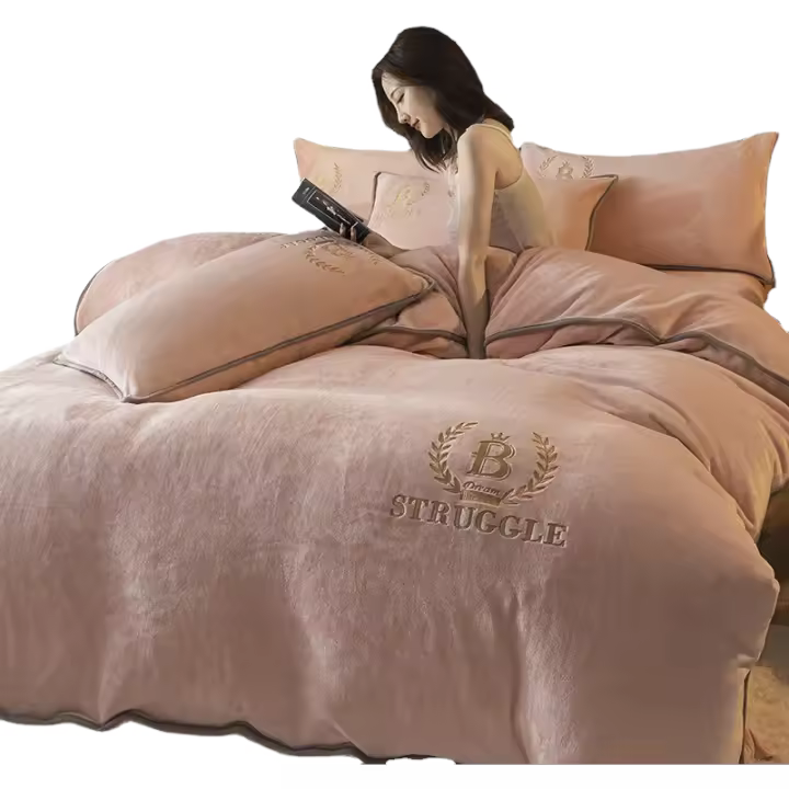 Conjunto de Cama de Terciopelo de Leche de Four Pieces Sábana de Franela Engrosada de Doble Cara - 1