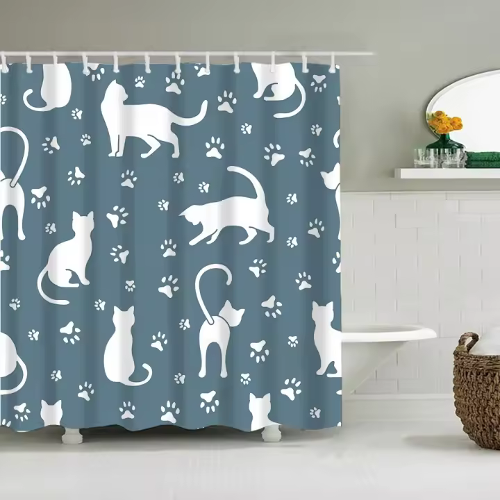 Cortinas de Ducha de Dibujos Animados Tela de Poliéster Lavable para Bañera, Decoración Artística para el Baño, Partición con Ganchos Impermeables - 1
