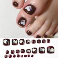 Juego De 24 Piezas Uñas Postizas De Acrílico Con Borde Blanco Y Flor Artísticas Para Pies Uñas Press on Removibles Para Fiestas - details 15