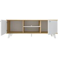 Mueble TV Moderno para Sala de Estar 2 Puertas y Baldos Centrales Acabado en Roble y Blanco - details 3