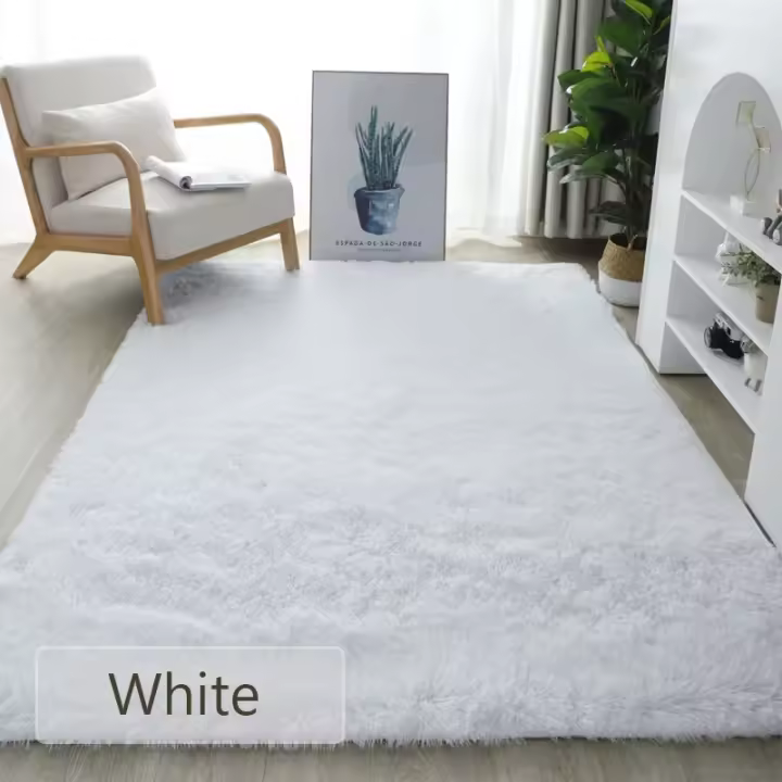 Alfombra de Peluche Blanca para Decoración de Sala de Estar Alfombra Gruesa para Dormitorio Alfombra Suave Antideslizante para Piso Alfombra de Tamaño Grande para Salón - 1