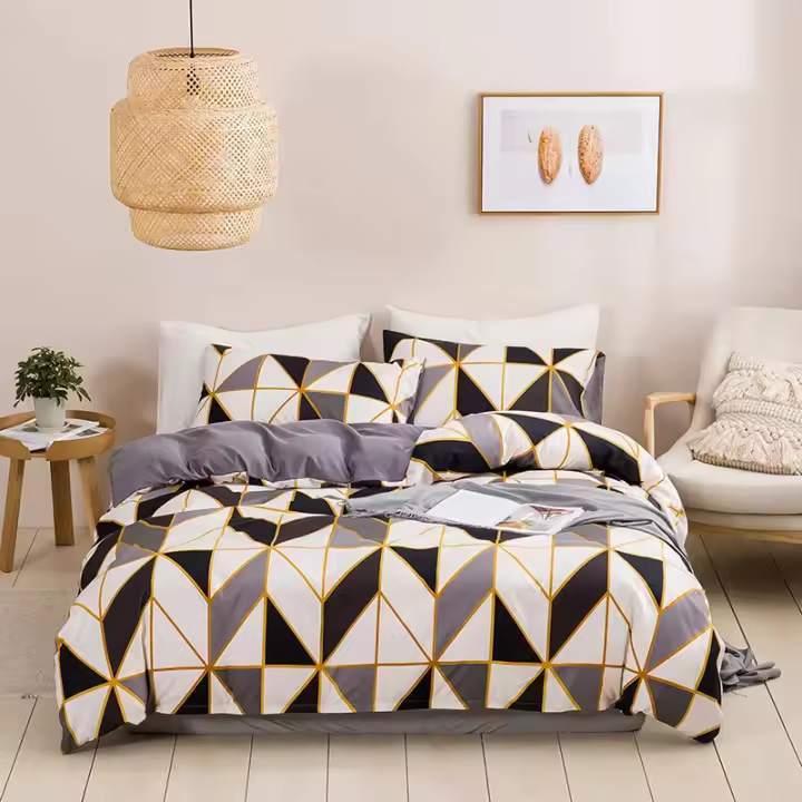 Juego de Ropa de Cama de Ajedrez Negro y Blanco con Patrón de Rejilla Tamaño King Funda de Edredón y Funda de Duvet de Doble Cama Textil para el Hogar con Estampado be1 - 1
