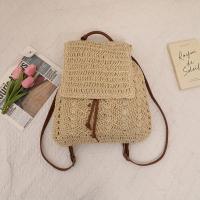 Mochila de paja para mujer, bolso de hombro hueco bohemio, bolsos de viaje tejidos de ganchillo para mujer, paquete de playa de punto - details 2