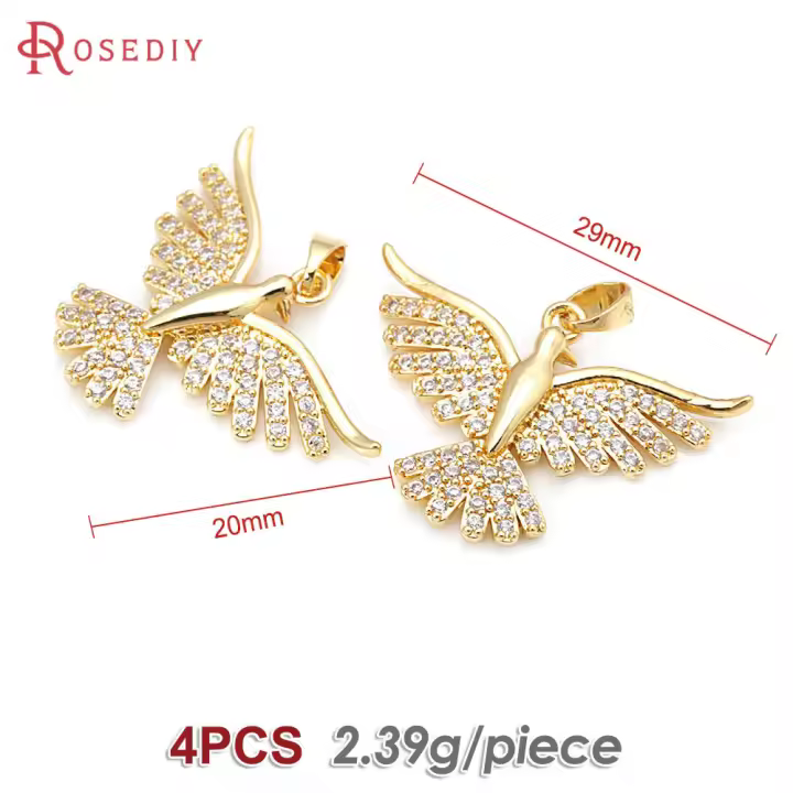 4 Uds. Collares de latón y circonita de Color dorado de 18K, colgantes de paloma y pájaro, accesorios de suministros para fabricación de joyas Diy de alta calidad - 1
