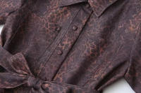 TRAFZA-abrigos de leopardo con cuello vuelto para mujer, chaquetas femeninas de manga larga con lazo y decoración de un solo pecho, otoño - details 5