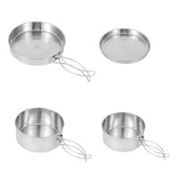 Juego de utensilios de cocina portátil para acampada, vajilla antiadherente con tapa de olla, plato de acero inoxidable, fácil d - details 4