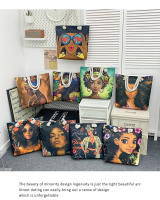 Nueva bolsa de mano bolsa de playa Bart pintado pintura bolsa de dibujos animados lino bolsa de lona de gran capacidad negro hermosa mujer - details 42