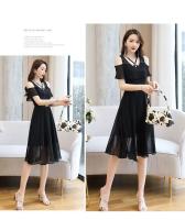 Vestido de gasa para mujer, novedad de verano, falda de hada ajustada de longitud media con cintura ajustada y hombros descubiertos - details 14