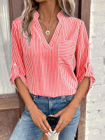 Camisas informales holgadas a rayas para mujer, blusas Vintage a la moda, Tops elegantes para mujer joven, Otoño, 2024 - details 8
