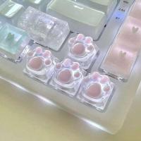 1/4 Pcs Cute Translucent Cat Paw Keycap Resin Pink Blue nical Keyboard Key Cap Cross  Cartoon ESC WASD Keycaps - details 2