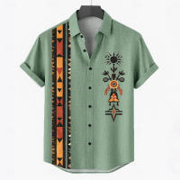 Camisa Vintage para hombre, camisetas de manga corta con estampado étnico, camisas de solapa, ropa de calle informal de moda de verano, ropa de gran tamaño para hombre - details 4