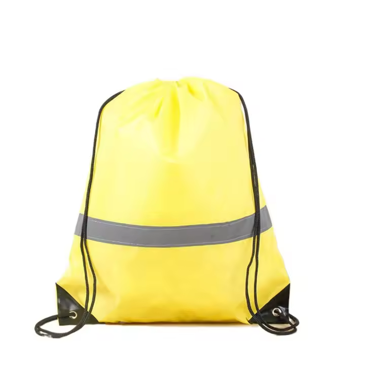 Mochila de gimnasio con cordón y rayas reflectantes, bolso de hombro deportivo de nailon impermeable de poliéster 210D, bolso de Fitness plegable portátil - 1