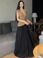 Falda Plisada Elegante Para Mujer Cintura Alta Larga Midi Color Negro Alta Calidad Saia Elegante Para Damas De Negocios Y Fiestas - details 1