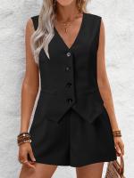 Conjunto Mujer 2025 - Chaleco Elegante con Botones y Shorts, Cuello en V, Tejido Transpirable - Moda Oficina y Casual - details 14