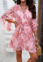 Vestido fluido sin tirantes con estampado floral bohemio para mujer, verano 2025 - details 5