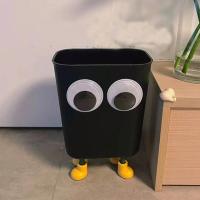 Cubo de basura Kawaii de ojos grandes, cubo de basura de dibujos animados engrosado de plástico creativo, gran capacidad con pies, cubo de basura divertido para dormitorio - details 2