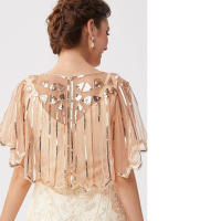 Capa de noche Art Deco con cuentas de lentejuelas, chal para fiesta de boda de los años 20 para mujer - details 3