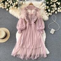Vestido de Mujer de Cintura Alta y Delgado con Estilo de Red de Flor de Tres Dimensiones - details 1