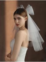 Velo de novia blanco V302 con lazo, lazos de perlas, tul semitransparente multicapa, velo de novia hasta los hombros con peine para el pelo - details 0