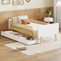 Cuna 90x190 con 2 cajones, cama individual de madera maciza con somier de láminas, blanco - details 6