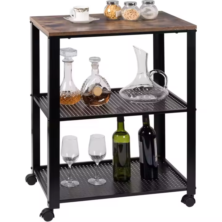 Carrito de Servicio Industrial para Cocina Metal y MDF con Ruedas 60x40x76 cm - 1