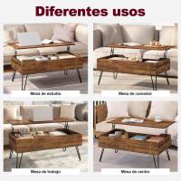 Centro Elevable, Mesa Salon con Espacio Interno, Mesa Centro Elevable y Extensible, Mesa Auxiliar con Patas Metálicas para Salón, 95x50x(40-55,5) cm, Marrón Rústico, BTS18hov - details 8