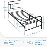 Cama Doble con Estructura Metálica Negra, Estructura Simple de Hierro para Colchón 140X200cm - details 28