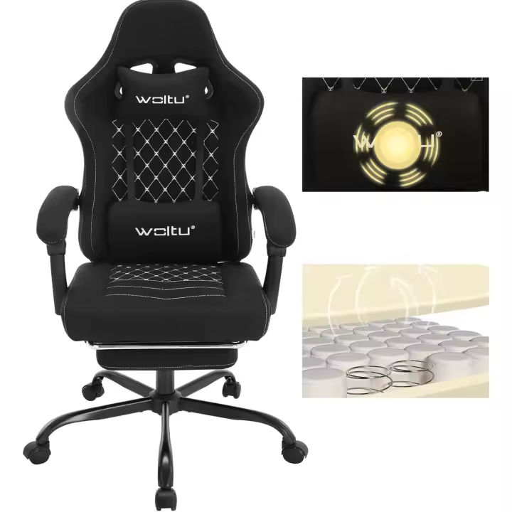 Silla de Juego Ergonómica Oficina con Soporte Lumbar Masaje y Reposapiés Extraible - 1
