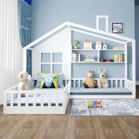 Cama de Madera Sólida con Ventana y Chimenea en Forma de Casa Caja de Cama de Almacenamiento con Persianas Blanco Muebles y Organización - details 8
