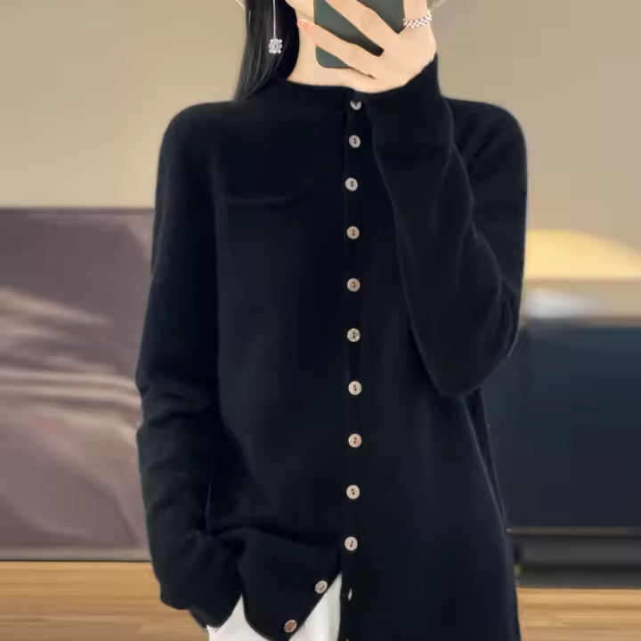 Suéter de punto elegante con cuello, mangas largas, 100%, ropa de primavera, top sic - 1