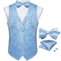 Chaleco de traje con pajarita y bolsillo, gemelos cuadrados, azul claro, negro, rojo, Paisley, chaleco de esmoquin de lujo para boda y graduación para hombre - details 5
