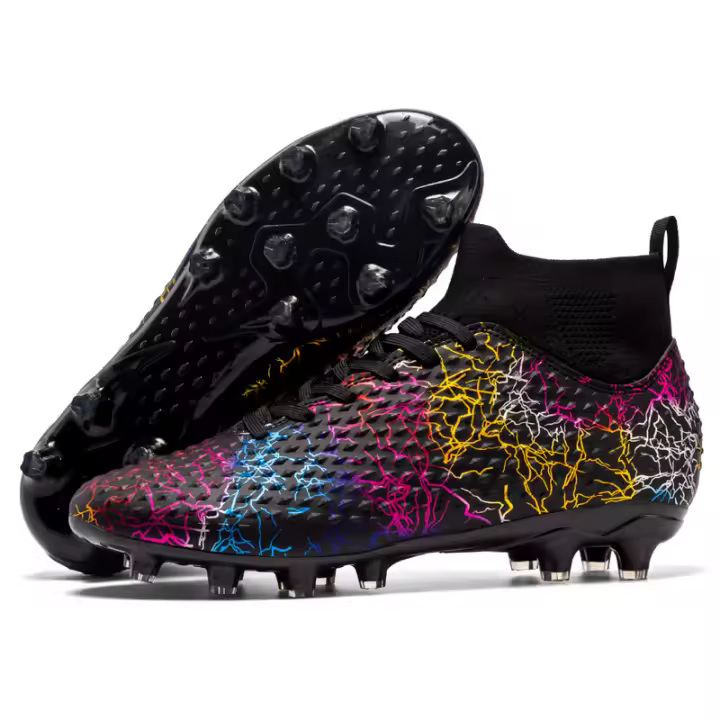 Zapatos de fútbol de caña alta para césped artificial, tacos largos, piel, zapatos de entrenamiento para hombres y mujeres - 1