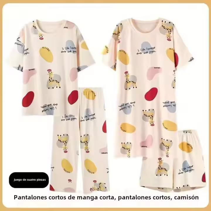 Conjunto de pijama grande de verano para mujer con estampado de osito de peluche y corazón - 1