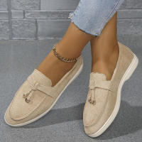 Nuevos mocasines planos de ante con punta redonda de talla grande para mujer, zapatos informales sin cordones - details 20